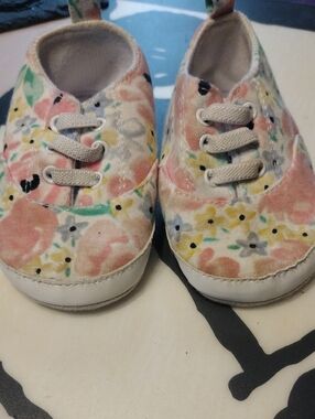 crown & ivy Floral Canvas Baby Shoes in Pink, Yellow & Green